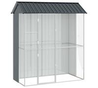 Bird Cage Anthracite 215 x 110 x 247 cm Galvanised Steel Aviary Outdoor Seat with Perch and Playground for Budgies Parrot Cockatiel Canary Species-Appropriate Housing