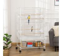 PawHut Large Bird Cage Budgie Cage For Finch Canaries Parrot With Stand - White, White