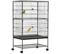 Bird Cage Aviary Grey 78x52x132cm Rolling Stand Slide-Out Tray Spacious Wheels.