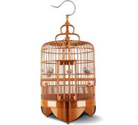 Bird Cage Bamboo Handmade Birdcage Round Chinese Style with Hooks for Hanging Starling Bird Retro Design Transport Cages(Large)