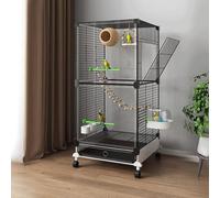 Bird Cage Bird Aviary Metal Tall Tiel Cage Parrot Cage with Wheels Flight Birdcag Large Bird Carrier Slide-Out Tray Easy to Install(Nero,14.6 * 14.6 * 38.2in)
