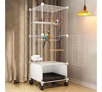 Bird Cage - Bird Cages for Parakeets, Heightened Baffle, Encrypted Fence 1.3cm with Accessories and Casters, for Conures Lovebirds Cockatiels Finches, White(37 * 37 * 95cm)
