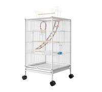 Bird Cage Bird House 33 Inch Height Wrought Iron Bird Cage With Rolling Stand, Top Window For Parrots Conure Lovebird Cockatiel Bird Carrier Bird Cages(White)