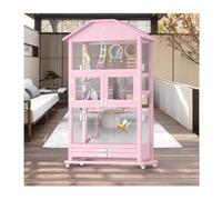 Bird Cage Bird House Large Bird Cage Outdoor Indoor Parakeet Cage With Wheels, Perch And Removable Pull-Out Tray For Parrot Dove Canaries Bird Carrier Bird Cages(Pink)