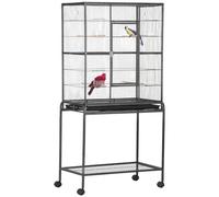 Bird Cage Black 81x48x162.5cm Steel Wire Metal Frame Durable Plastic Stand Rolls