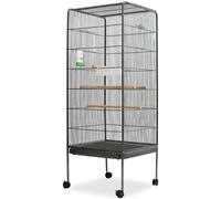 Bird Cage Black Steel 54x54x146cm Large Aviary with Perches Tray Wheels Feeder