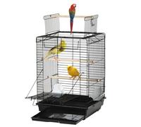 Bird Cage Black Steel & Plastic 40x40x59cm Openable Top Large Doors Bowls&Handle
