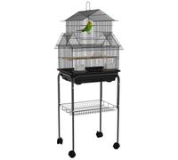 Bird Cage Black Steel & Plastic 50.5x41x62cm Roofed Small Finch Canary w/Perch