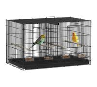 Bird Cage Black Steel/PP 76x46x46cm Divider Double Room 4 Perches Tray Latch Net