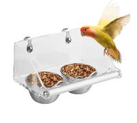Bird Cage Bowls - Stainless Steel Flat | Double Cup for Parrot - Compact Non Slip Feeding Stand Frame, Suitable for Small Parrots, Red Necked Parrots and Pie