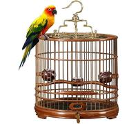 Bird Cage, Budgie Cage, Handmade Bird Cage Round Large Carved Bird Cage Bamboo Bird Cage Pullable Base