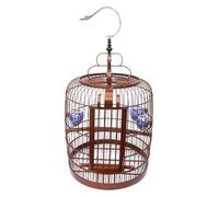 Bird Cage, Budgie Cage Hanging Birdcage With Hooks Round Breeding Ornamental Bird Nest Flight Bird Cage With Wooden Poles Portable(Bronze-)