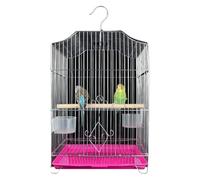 Bird Cage, Budgie Cage Multifunctional Birdcage For Peony Thrush Myna Electroplating Small Flight Bird Cage With Hook Portable(Pink-)