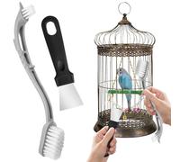 Bird Cage Cleaner with Front and Back Brushes, Cleaning Scraper Long Handle Tool Bird Poop Remover Stainless Steel Tools, Bird Stuff Cleaning Tools Small Animal Cage Cleaner, Bird Cage Accessory
