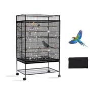 Bird Cage Cover, Adjustable Mesh Bird Cage Seed Catcher to Prevent Seed Scatter & Mess, Soft Airy Large Bird Cage Cover for Parrot, Parakeet & Macaw Cages, Fits Round & Square, Black