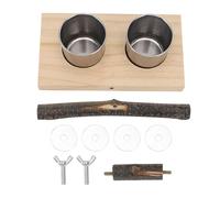 Bird Cage Feeder with Perch Stand Stainless Steel Food Cup Handcrafted Solid Wood Platform Engaging Wooden Toys for Parakeets Cockatiels Parrots Birch Wood 17x9.5cm 11 Components