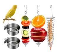 Bird Cage Food Bowl Set, Stainless Steel Millet Holder with Parakeet Feeder, Pet Feeding Supplies