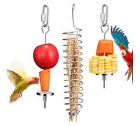 Bird Cage Food Holder | 7.87 Inches 3 Stainless Steel Parrot Basket Bird Foraging Toy | Accessories for Foraging Fun Parrot Skewer Feeder | Pet Vegetable Food Fork Supplies for Cockatiels