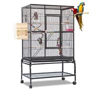 Bird Cage for Lovebirds and Budgies, Large Pet Display Cage with Ladder, Hanging Toys, and Wheels for Easy Mobility