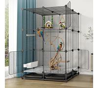 Bird Cage for Parrots, Parakeets, Lovebirds - Easy to Move with Feeder, Tray, and Platform - Indoor Aviary Home for Cockatiels and Pigeons (75 x 75 x 119cm)