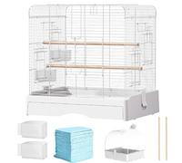Bird Cage for Parrots, Small Indoor Aviary Carrier for Parakeets, Cockatiels, Finches, Canaries - 19 Inch with 5 Accessories