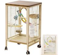 Bird Cage Glass Parakeet Aviary with Rolling Stand - Travel Carrier for Parakeets, Cockatiels, and Finches (7pcs)