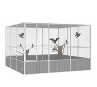 Bird Cage Grey 302.5x324.5x211.5 cm Galvanised Steel | Outdoor Aviary, Lockable Door, Mesh Ventilation, Assembly Manual Included