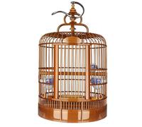 Bird Cage Handmade Bamboo Birdcage Oriental Style Retro Round Portable for Outdoor Use Can be Hung Flight Cage Stand(Large)