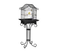 Relaxdays Bird Cage, Birdcage with Stand, Canaries, Finches, Perch, Feeding Bowl, H x W x D 146.5 x 55 x 50 cm, Black