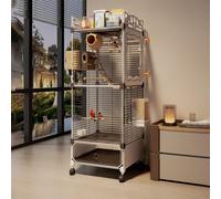 Bird Cage,Large Parrot cage with Acrylic Doors,4 Casters, Perch & Feeder, Detachable Drawer, Ideal for Cockatiels, Budgies, Conures, Indoor/Outdoor Use - Spacious Birdcage(Black,14.2x14.2x41.2in)