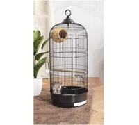 Bird Cage Mesh Bird Aviary Wire Tall Tiel Cage Round Parrot Cage Iron Flight Birdcag Bird Carrier Travel Cage with Grass Nest(Nero)