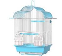 Bird Cage Metal Bird Aviary Tall Tiel Cage Hanging Parrot Cage Flight Birdcag Bird Carrier Pet Bird Cage w/Stand and Food Cup(Blu,Small)