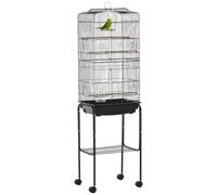 Bird Cage Metal Budgie Cages W/ Rolling Stand Slide-out Tray Storage Shelf Black