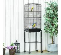 Bird Cage Metal Budgie Cages W/ Rolling Stand Slide-out Tray Storage Shelf PawHut Black One Size