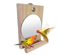 Bird Cage Mirror - Wooden Perch, Interactive Cockatiel Accessory, Function To Prevent Boredom | Long Lasting Creative Modern Design Cute Cage Toy For Aravink African Grey Canary Elm