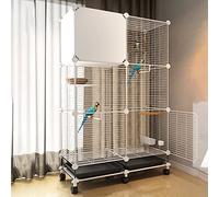 Bird Cage, Parrot Cage with Rolling Stand and Bottom Tray and Bird Toys, Easy To Clean, DIY for Parakeets, Lovebirds, Pigeons (One Color 9pcs)