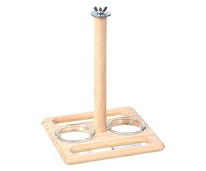 Bird Cage Perch - Wooden Stand with Feeding Bowl Cups, Parrot Perch Design, Food and Water Dish Feeder, Premium Cage Accessory for Cockatiel Conure Parakeet Indoor Pet Supplies