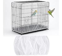 Bird Cage Seed Catcher, Adjustable Bird Cage Cover, Soft Airy Birdcage Cover Skirt, Polyester White Mesh Netting Covers for Parrot, Parakeet, Macaw, African, Round and Square Cages