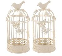 Bird Cage Shape Candlestick, 2Pcs Birdcage Candle Holder Vintage Decorative Bird Cage Tea Light Metal Hollow Out Candle Lanterns for Home Party Weddings Table Centerpiece Decor (White)