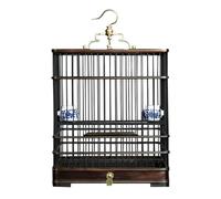 Bird Cage Square Wooden Birdcage with Metal Hook Hangable Portable Breathable Pull-Out Tray Pet House(Small)