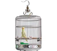 Bird Cage Stainless Steel Round Parrot Cage with Wooden Stand and Hanging Hook - Travel Bird Carrier and Garden Decoration