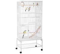 Bird Cage Steel White 180x83x53cm Spacious 3-Tier Playhouse with Perches Wheels