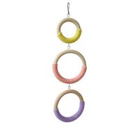 Bird Cage Swing Toy Wooden, Parrot Swing Wood Toys 3-Ring Interactive Enrichment, Wooden Swings Interactive Birds Toys for Caged Birds and Parrots