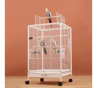 Bird cage Tiger leather parrot bird cage 46×46×77cm removable pallet with stand bar and food box, Mobile with wheels,White-A