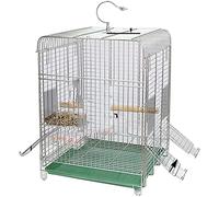 Bird Cage Travel Cage for Cockatiels Easy-to-Clean Small Parrot Cage, Stainless Steel Durable Birdcage, Flight Cage for Outing Moving, with Standing Pole (Color : A-set2)