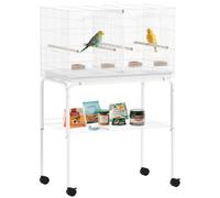 Bird Cage White Steel/PP 76x46x116cm Dividable Spacious Twin-Room with 4 Perches