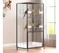 Bird Cage with Play Top for Large Parrots - Suitable for African Grey, Amazon Parrots, Caiques, and Macaws - Features 360° Wheels for Easy Mobility