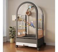 Bird Cage with Pull-Out Tray & Seed Guard, Indoor Flight Cage for Parakeets Cockatiels Lovebirds Finches & Small Birds, Open View Aviary with Expandable Side Ports black
