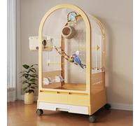 Bird Cage with Pull-Out Tray & Seed Guard, Indoor Flight Cage for Parakeets Cockatiels Lovebirds Finches & Small Birds, Open View Aviary with Expandable Side Ports yellow