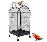 Bird Cage with Rolling Stand, Portable Flight Cage for Medium and Small Birds, 360° Hollow Design, Interactive Skylight